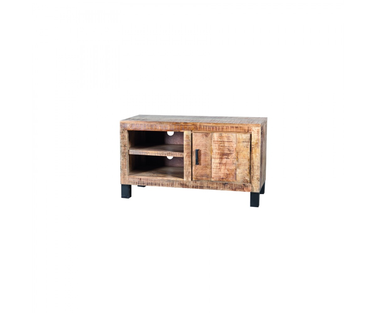 TV-Konsole aus massiven Akazienholz, Industriestyle, 1 Tür, Breite 100 cm