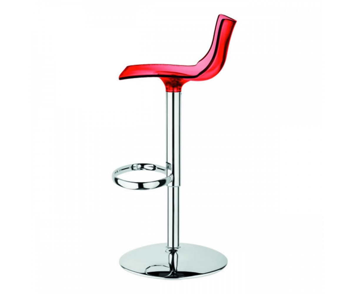 Barstuhl, transparent rot, variabel Sitzhöhe 52-77 cm, chrom