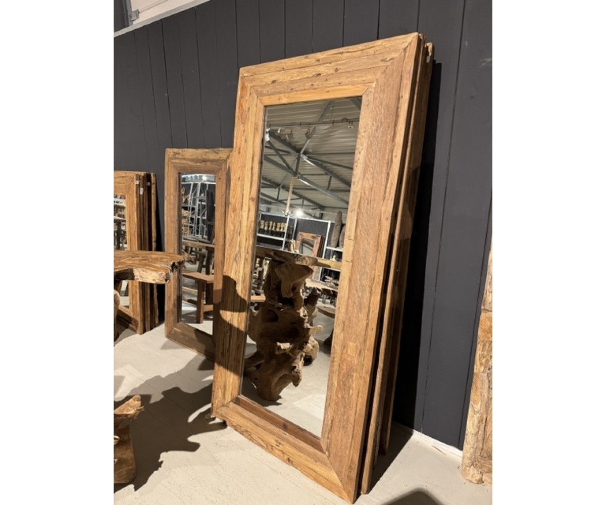 Spiegel Massivholz Teak, Wandspiegel Altholz, Maße 200 x 100 cm