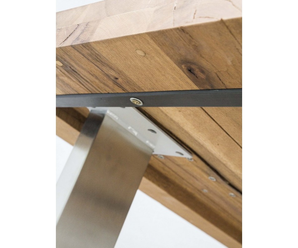 Esstisch Eiche massiv, Tisch Gestell Metall silber, Maße ...