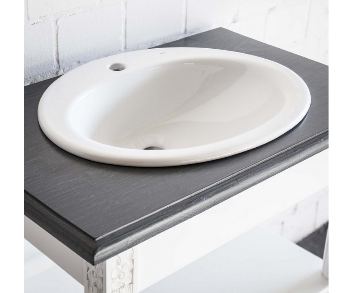 Waschtisch grau-weiß im Landhausstil, Badmöbel weiß