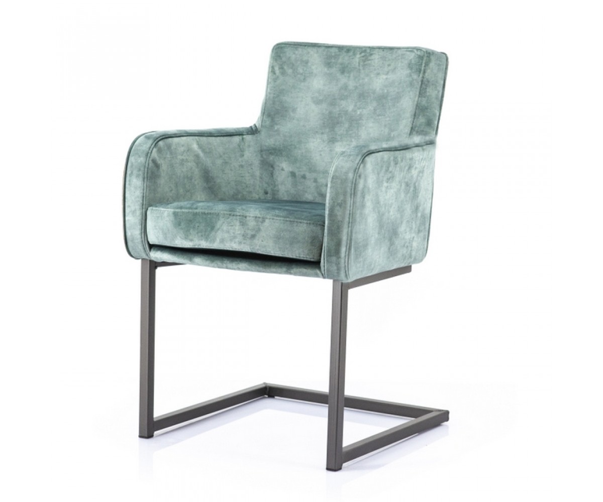 Stuhl mit Armlehne, Stuhl grün, Freischwinger gepolstert grün