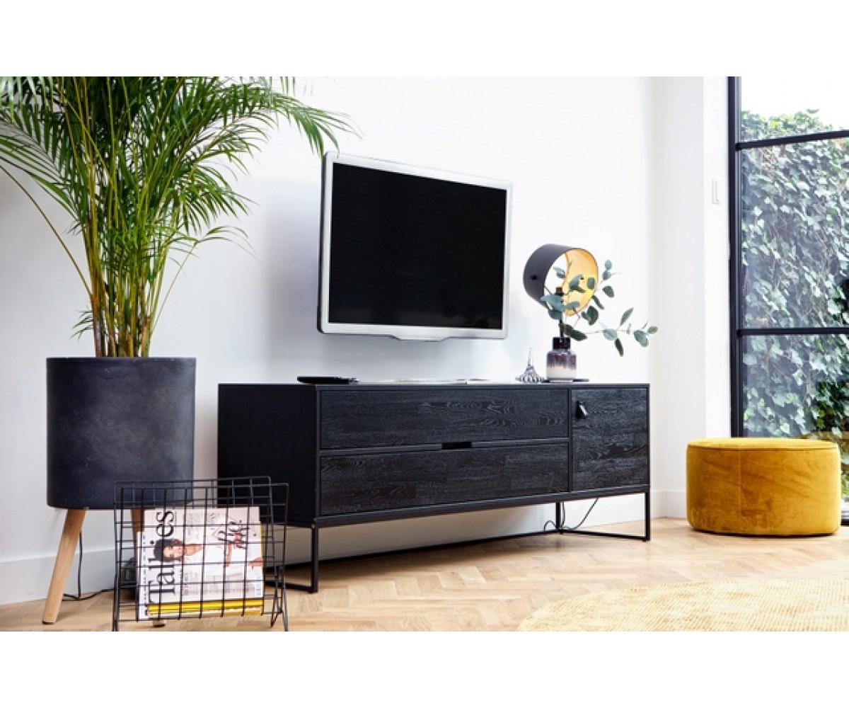 Breite Sideboard schwarz, Gestell, 180 schwarz TV Metall cm Schrank