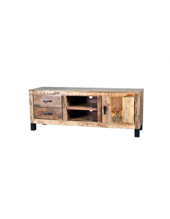 TV-Konsole aus massiven Akazienholz, Industriestyle, 1 Tür und 2