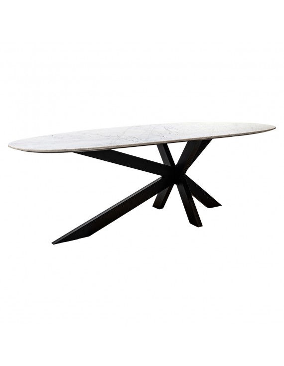 Ovaler Esstisch weißer Marmorplatte, Tisch massiv Marmor oval, Breite 220 cm