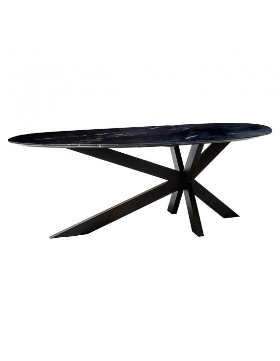 Ovaler Esstisch schwarze Marmorplatte, Tisch massiv Marmor oval, Breite 220 cm