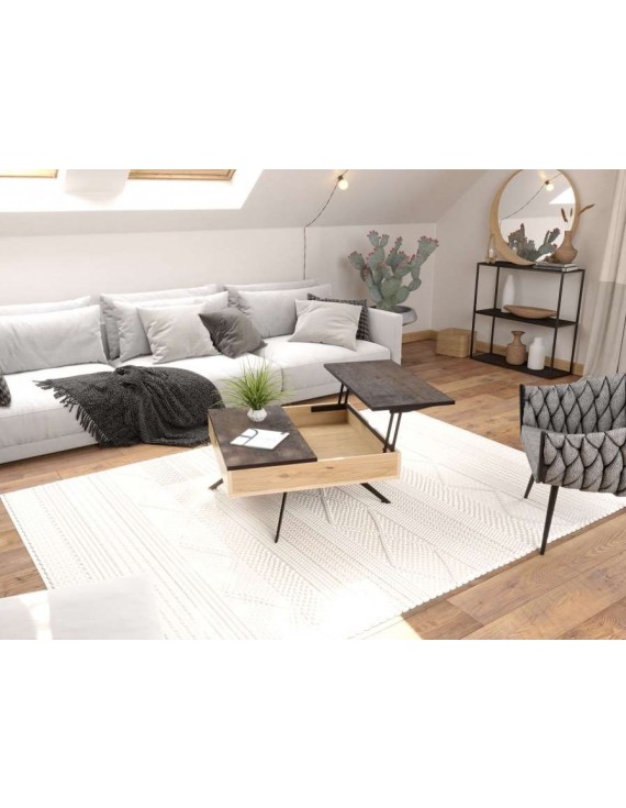 Couchtisch multifunktional, Beistelltisch 360° drehbar, Couchtisch Holz/Keramik, 80/130x80x38/62