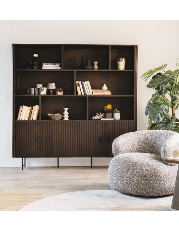 Bücherschrank Schrank Remi 4-türig Mangoholz braun, 200 cm Breite
