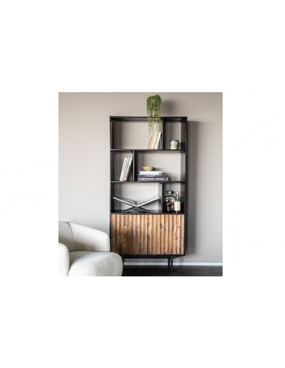 Schrank Regal, Höhe 190 cm, Mangoholz/ braun, schwarz