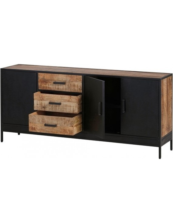 Kommode Mango- Massivholz, Sideboard Metallrahmen, Anrichte Black, Breite 180 cm
