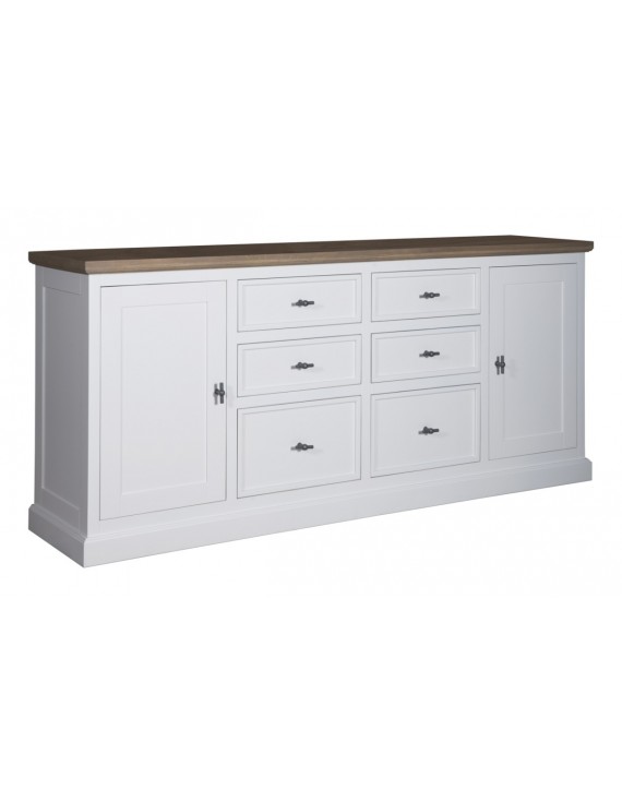 Anrichte mit Eiche weiß, Wohnzimmerschrank mit Eiche weiß, Vitrine weiß, Schrank mit Eiche weiß Landhausstil, Breite 217cm