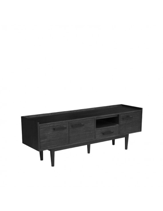 TV-Schrank massiv Holz, TV-Schrank, schwarzes Akazienholz, Lowboard 170x45x60 cm, Industriestil 