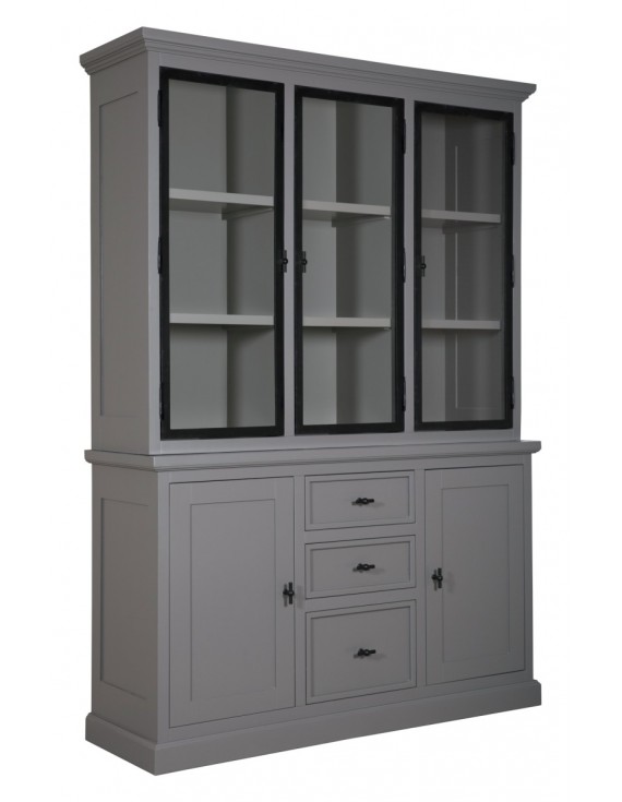 Geschirrschrank mit Metall, Buffetschrank mit Metall, Vitrine, Schrank mit Metall Landhausstil, Breite 160cm