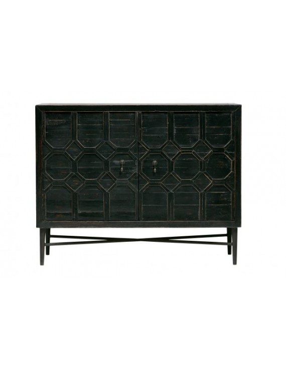 Vitrine schwarz, Kommode recyceltes Kiefernholz 86x109x50cm