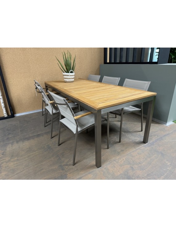 Gartentisch Edelstahl Tischgestell, Gartentisch Teakholz Tischplatte, Länge 220 cm