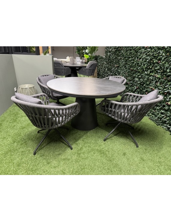 Gartentisch rund anthrazit, Tischgestell Kunststein/Keramik, Gartentisch grau-anthrazit, Durchmesser 120 cm