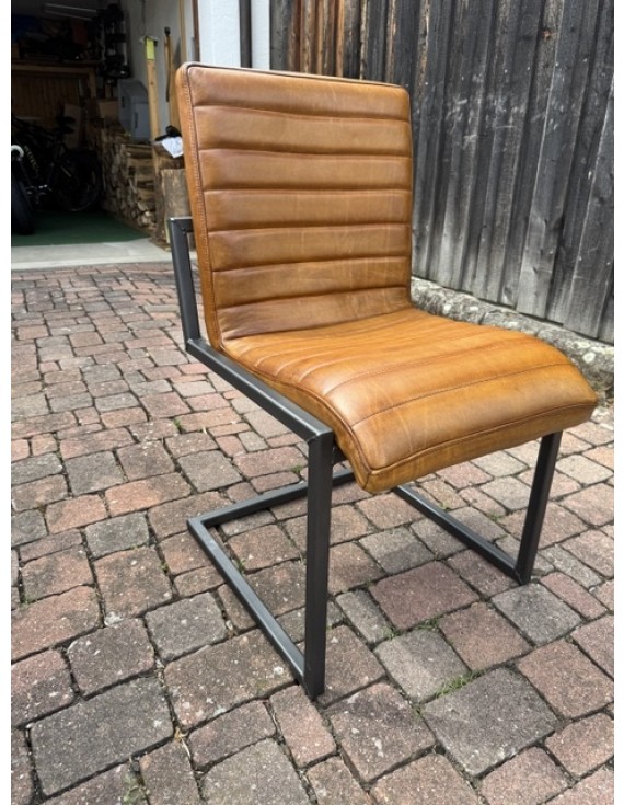 Stuhl  cognac Leder Industriedesign, Freischwinger Leder cognac 