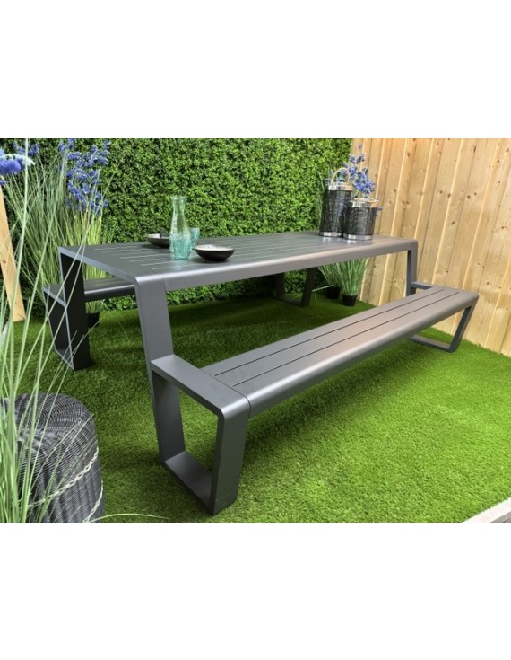 Gruppensitzbank  anthrazit, Sitzgruppe Aluminium anthrazit, Picknick Sitzgruppe, Gartentisch mit Bank anthrazit, Länge 220 cm
