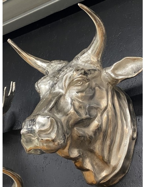 Stierkopf Silber, Deko Stierkopf, Dekorationsobjekt Stier Silber