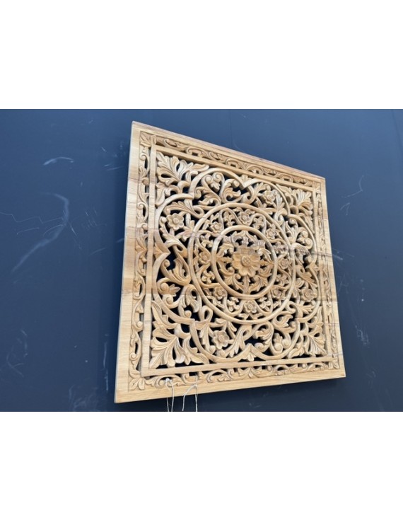 Ornament Holz Teak, Wandpaneel Holz, Wandbild Holz handgeschnitzt,  Maße 80x80 cm