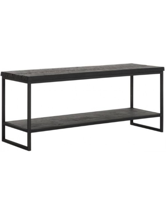 TV Schrank Altholz, TV Schrank Industriedesign, TV-Schrank schwarz, recyceltes Teakholz, 2 Regalflächen, Breite 120 cm