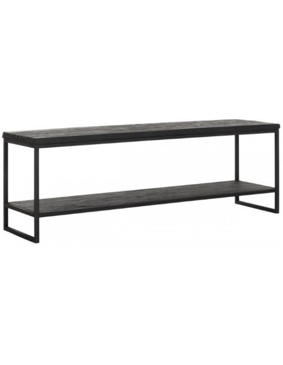 TV Schrank Altholz, TV Schrank Industriedesign, TV-Schrank schwarz, recyceltes Teakholz, 2 Regalflächen, Breite 150 cm