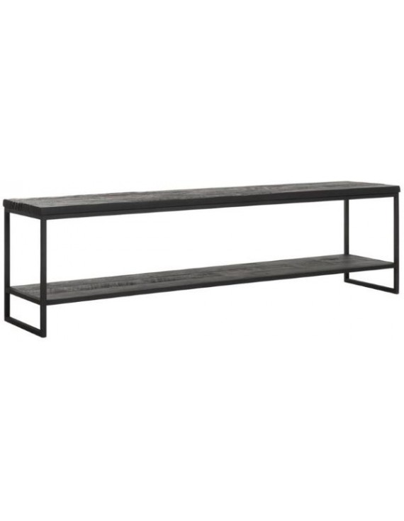 TV Schrank Altholz, TV Schrank Industriedesign, TV-Schrank schwarz, recyceltes Teakholz, 2 Regalflächen, Breite 180 cm