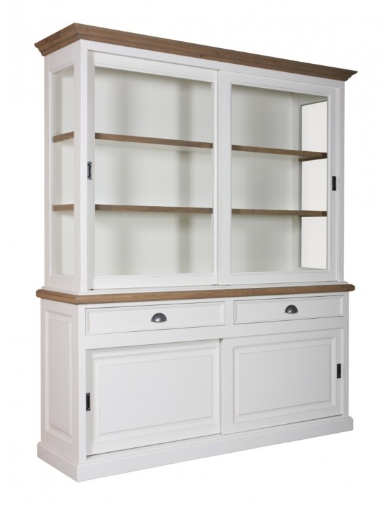 Geschirrschrank mit Eiche weiß, Vitrine mit Eiche weiß, Schrank mit Eiche weiß,  Wohnzimmerschrank mit Eiche weiß Landhausstil, Breite 187cm