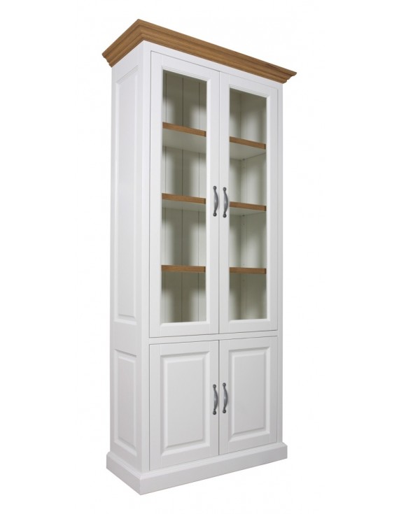Vitrine mit Eiche weiß, Schrank mit Eiche weiß, Geschirrschrank mit Eiche weiß, Wohnzimmerschrank mit Eiche weiß Landhausstil, Breite 100cm