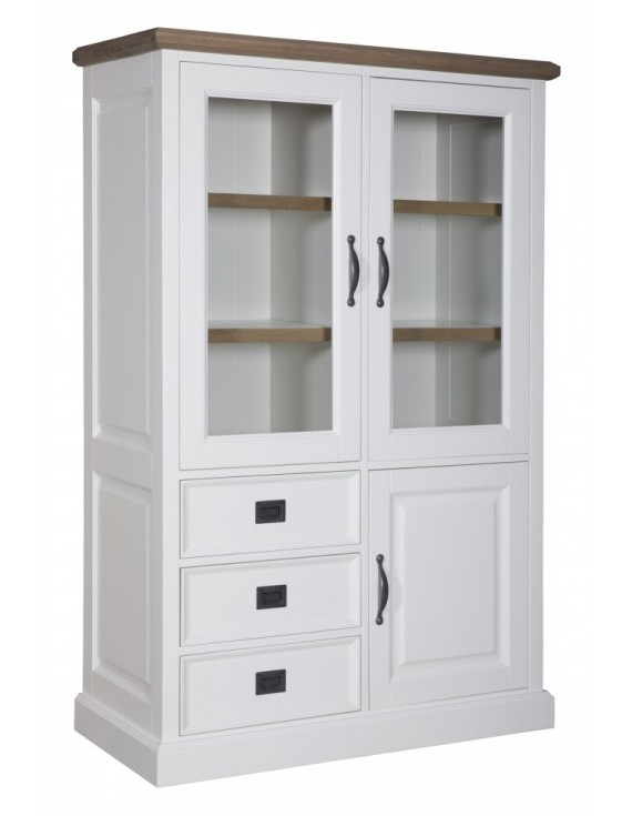 Geschirrschrank mit Eiche, Vitrine mit Eiche, Schrank mit Eiche,  Wohnzimmerschrank mit Eiche Landhausstil, Breite 105cm