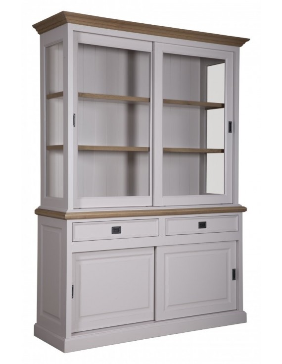 Geschirrschrank mit Eiche weiß, Vitrine mit Eiche weiß, Schrank mit Eiche weiß,  Wohnzimmerschrank mit Eiche weiß Landhausstil, Breite 160cm