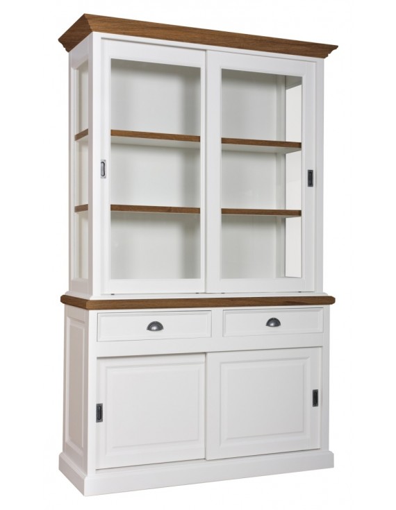 Geschirrschrank mit Eiche weiß, Vitrine mit Eiche weiß, Schrank mit Eiche weiß,  Wohnzimmerschrank mit Eiche weiß Landhausstil, Breite 135cm