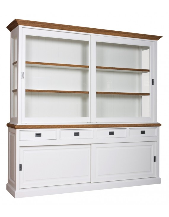 Geschirrschrank mit Eiche weiß, Vitrine mit Eiche weiß, Schrank mit Eiche weiß,  Wohnzimmerschrank mit Eiche weiß Landhausstil, Breite 220cm