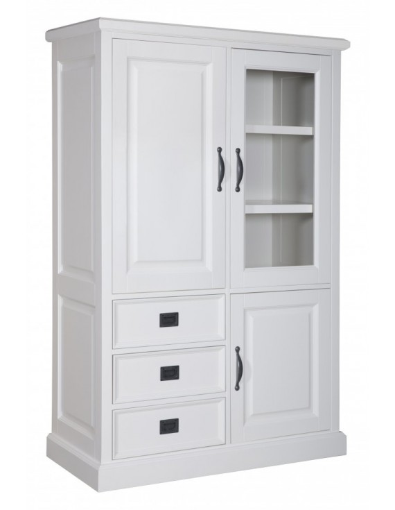Geschirrschrank Kiefer weiß, Vitrine Kiefer weiß, Schrank Kiefer weiß,  Wohnzimmerschrank Kiefer weiß Landhausstil, Breite 105cm