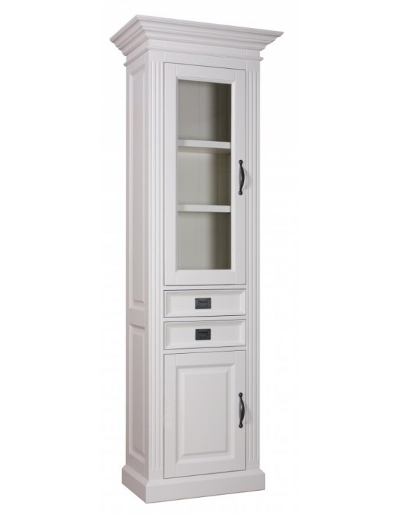 Vitrine weiß mit Kiefer, Schrank weiß, Kommode weiß, Wohnzimmerschrank weiß Landhausstil, Breite 70cm