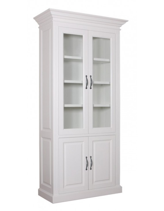 Vitrine weiß mit Kiefer, Schrank weiß, Kommode weiß, Wohnzimmerschrank weiß Landhausstil, Breite 110cm