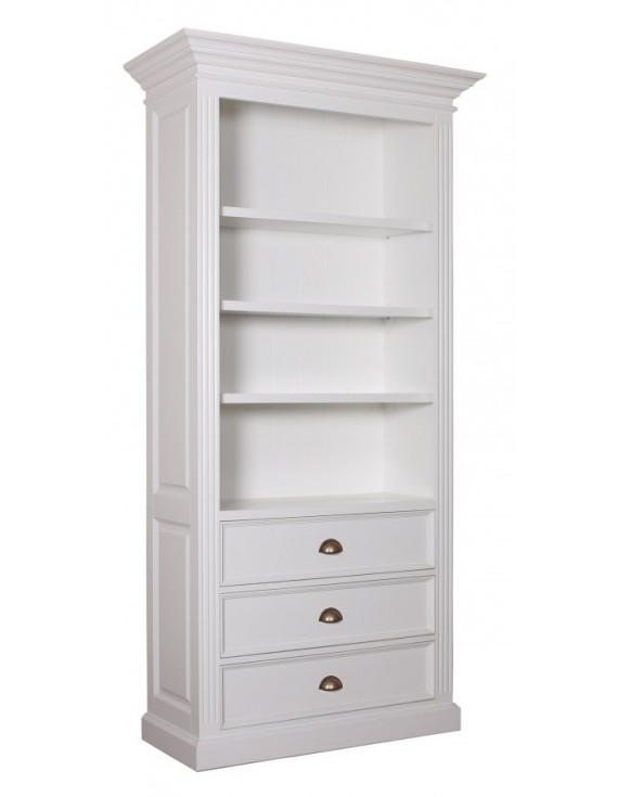 Bücherschrank weiß mit Kiefer, Bücheregal weiß, Kommode weiß, Wohnzimmerschrank weiß Landhausstil, Breite 110cm