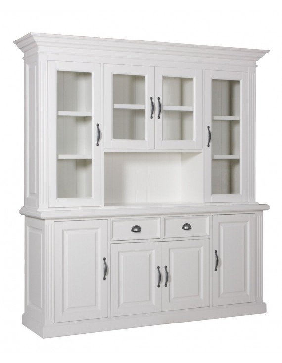 Geschirrschrank weiß mit Kiefer, Schrank weiß, Kommode weiß, Wohnzimmerschrank weiß Landhausstil, Breite 198cm