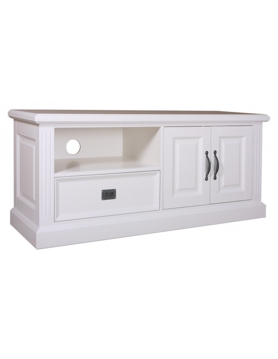 Fernsehkommode weiß mit Kiefer, Schrank weiß, Kommode weiß, Wohnzimmerschrank weiß Landhausstil, Breite 140cm