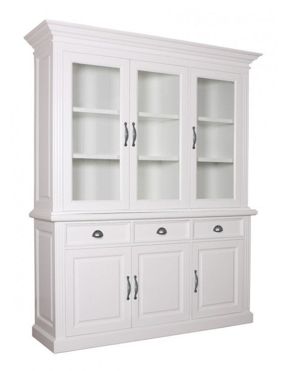 Geschirrschrank weiß mit Kiefer, Vitrine weiß, Kommode weiß, Wohnzimmerschrank weiß Landhausstil, Breite 182cm