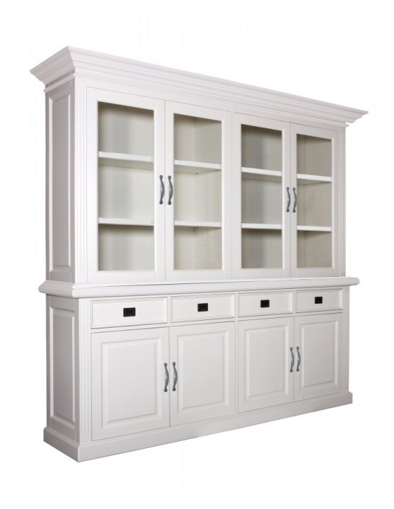 Geschirrschrank weiß mit Kiefer, Vitrine weiß, Kommode weiß, Wohnzimmerschrank weiß Landhausstil, Breite 232cm