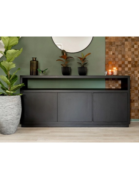 Sideboard, Breite 180cm, Mangoholz, schwarz, 3 Türen