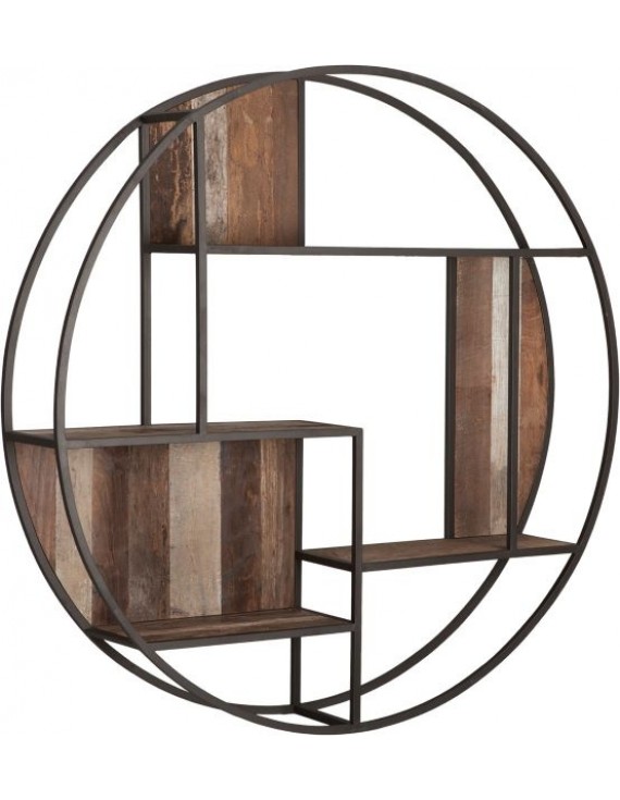 Regal Altholz, Regal Industriedesign, Wandregel rund, recyceltes Teakholz, Ø 120 cm