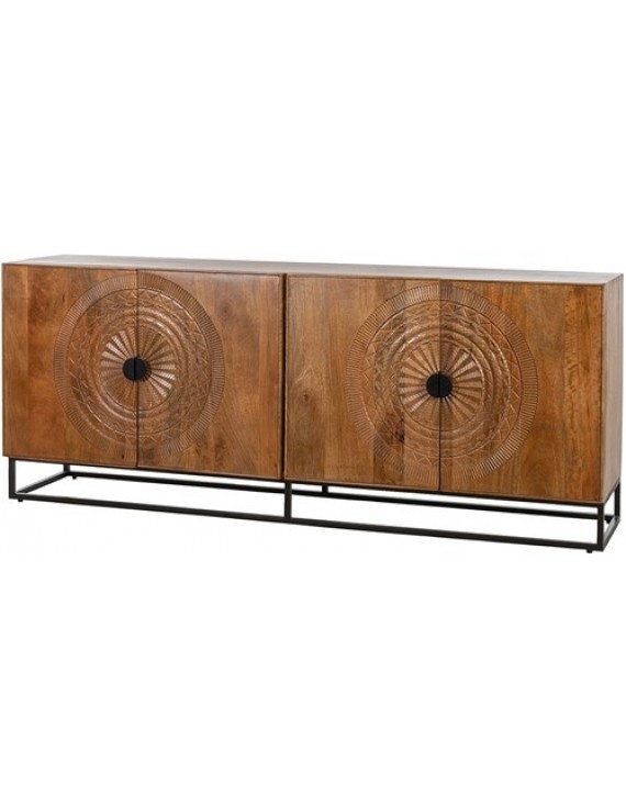 Anrichte Mango-Massivholz , Sideboard Naturholz/ Schwarz, Breite 200 cm