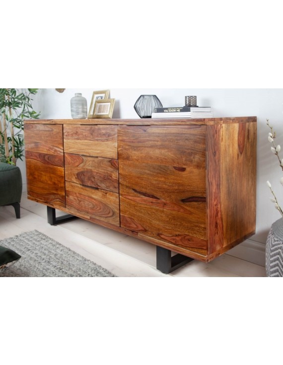 Sideboard Sheeshamholz, Sideboard naturell Holz, Metallgestell schwarz, Breite 160 cm