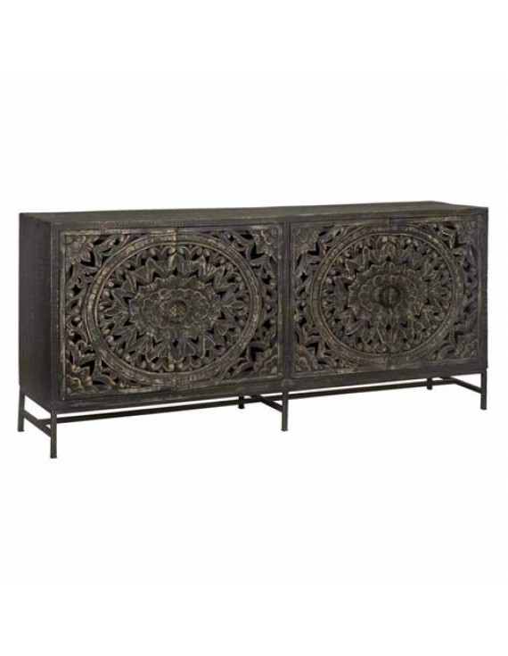 Anrichte Massivholz , Sideboard Naturholz/Schwarz, Breite 200cm