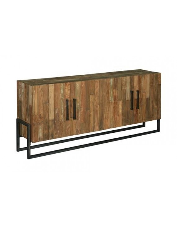 Anrichte Teakholz, Sideboard Naturholz/Schwarz, Breite 200 cm