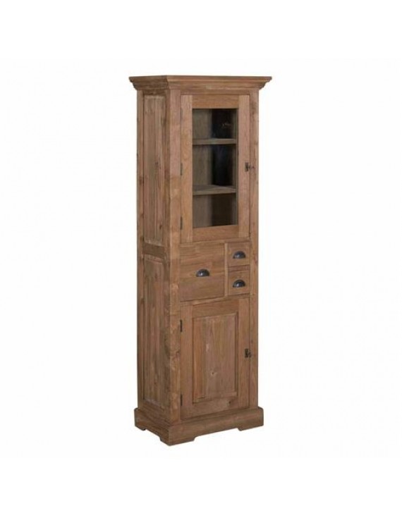 Vitrine Teak-Massivholz, Vitrine Naturholz/Grau-Waschung, 66 cm