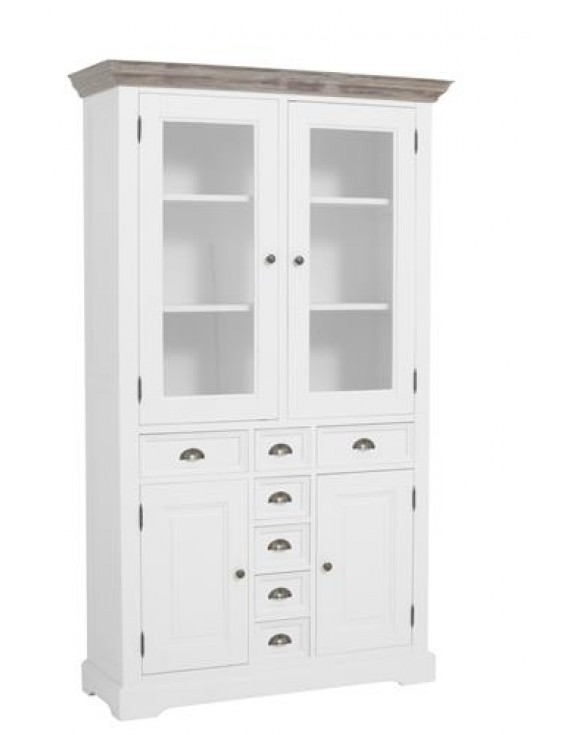 Vitrine Kiefer-Massivholz, Vitrine Weiß, 115 cm