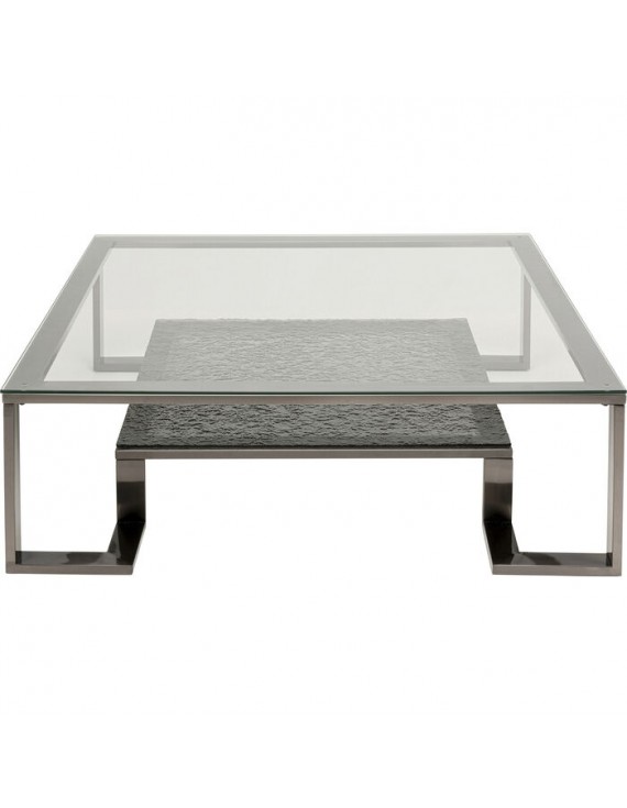 Couchtisch grau Glas-Metall, Kaffeetisch grau, Glastisch grau, Maße 120x120 cm